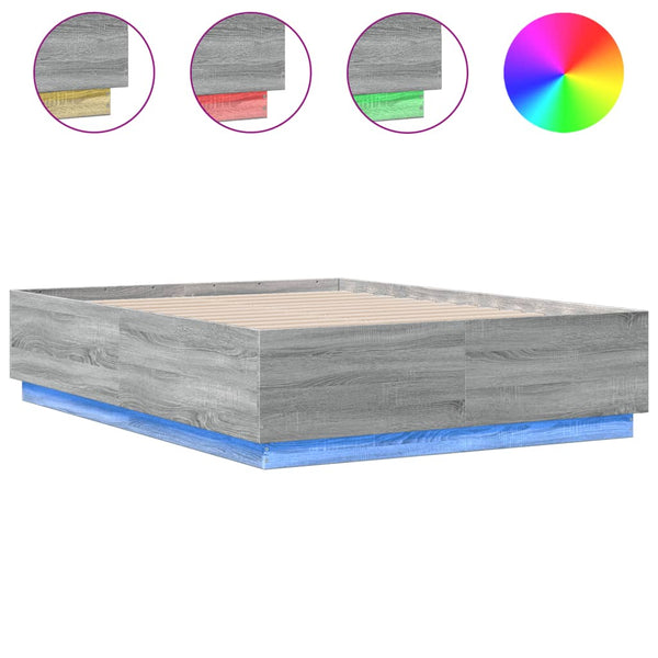 vidaXL LED Bed Frame Gray Sonoma 120x190 cm Engineered Wood