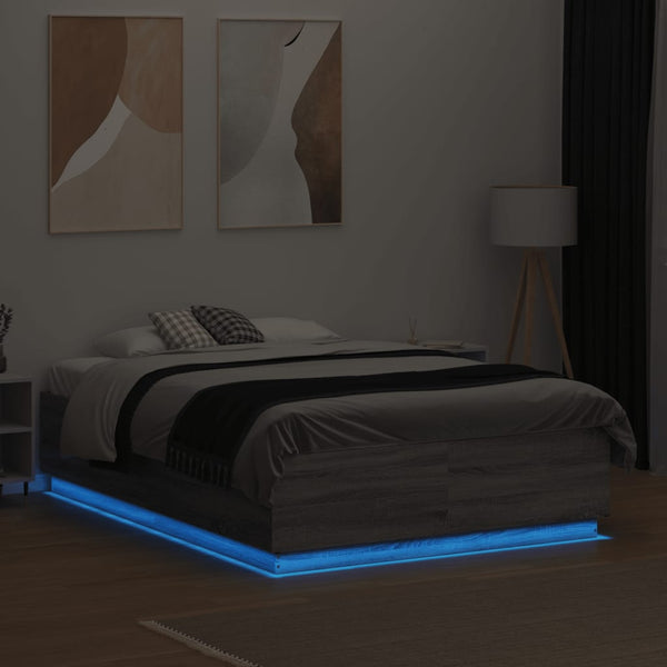 vidaXL LED Bed Frame Gray Sonoma 120x190 cm Engineered Wood