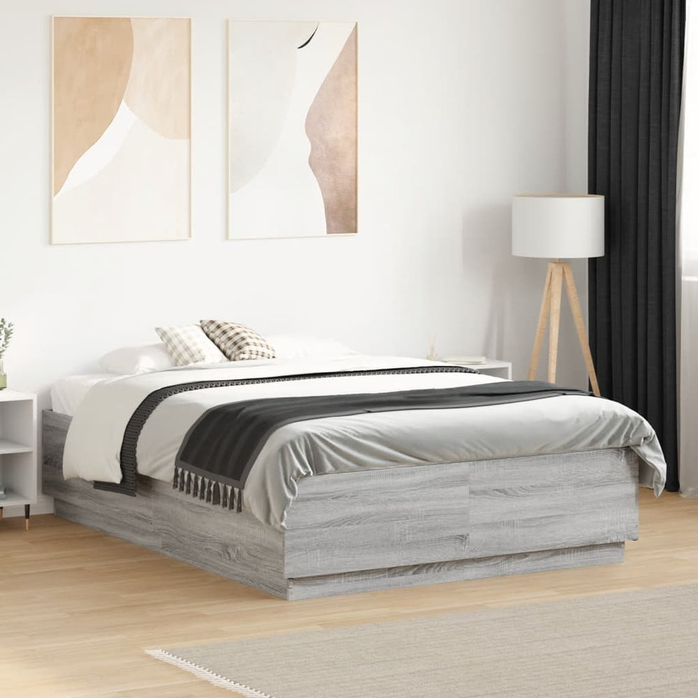 vidaXL LED Bed Frame Gray Sonoma 120x190 cm Engineered Wood