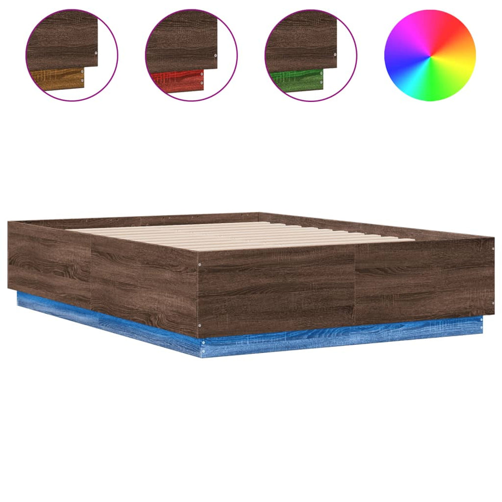 vidaXL LED Bed Frame Brown Oak-Effect 120x190 cm Engineered Wood