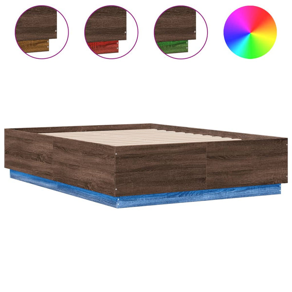 vidaXL LED Bed Frame Brown Oak-Effect 120x190 cm Engineered Wood