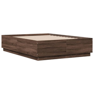 vidaXL LED Bed Frame Brown Oak-Effect 120x190 cm Engineered Wood