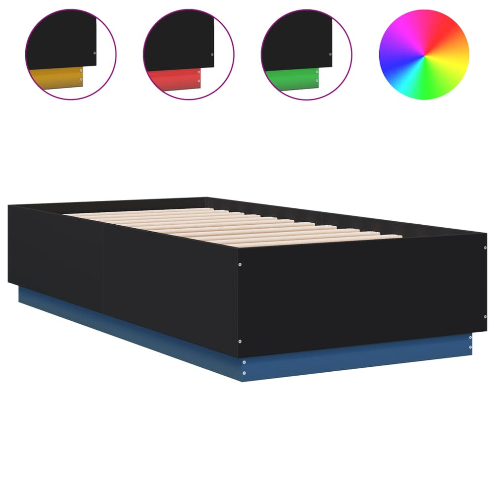 Bettgestell mit LED Schwarz 90x190 cm