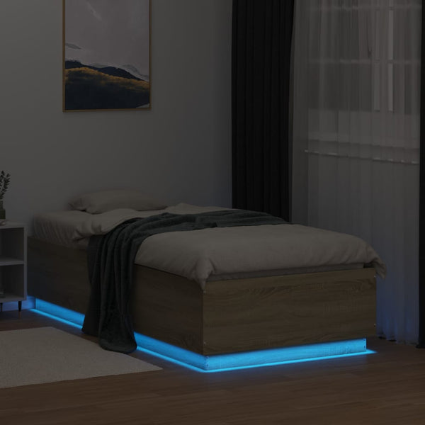 Bettgestell mit LED Sonoma-Eiche 90x190 cm