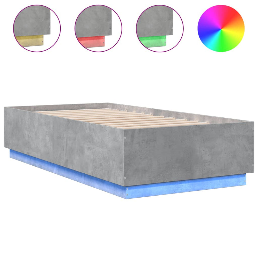 Bettgestell mit LED Betongrau 90x190 cm