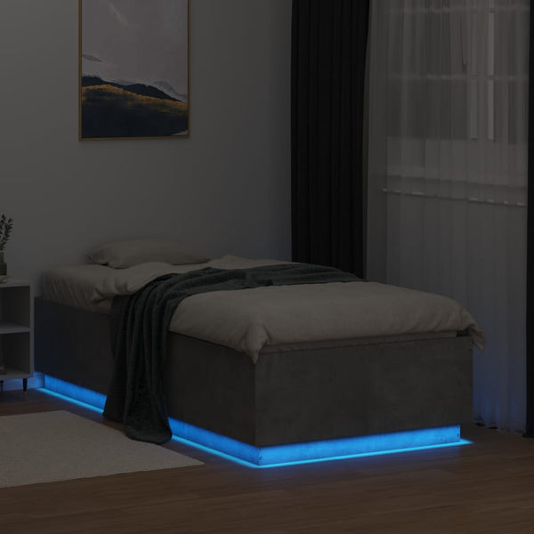 Bettgestell mit LED Betongrau 90x190 cm