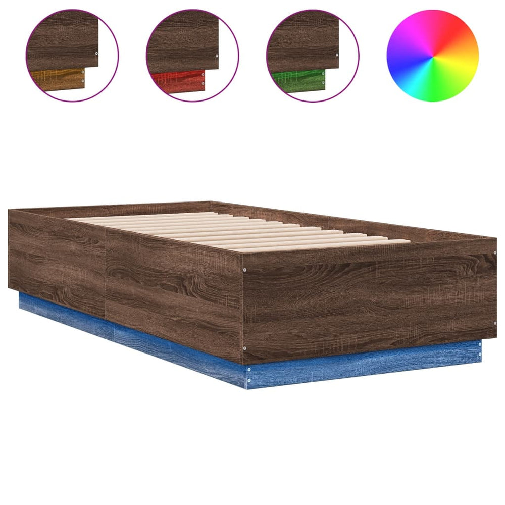 Bettgestell mit LED 90x190 Braun Eiche