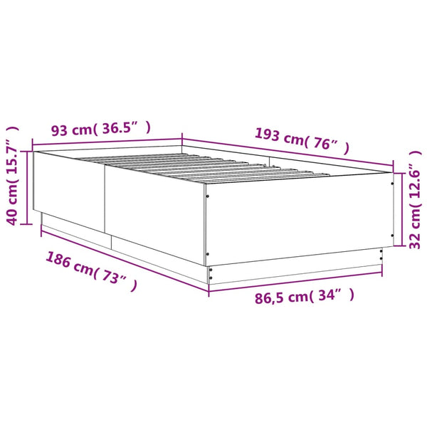 Bettgestell mit LED 90x190 Braun Eiche