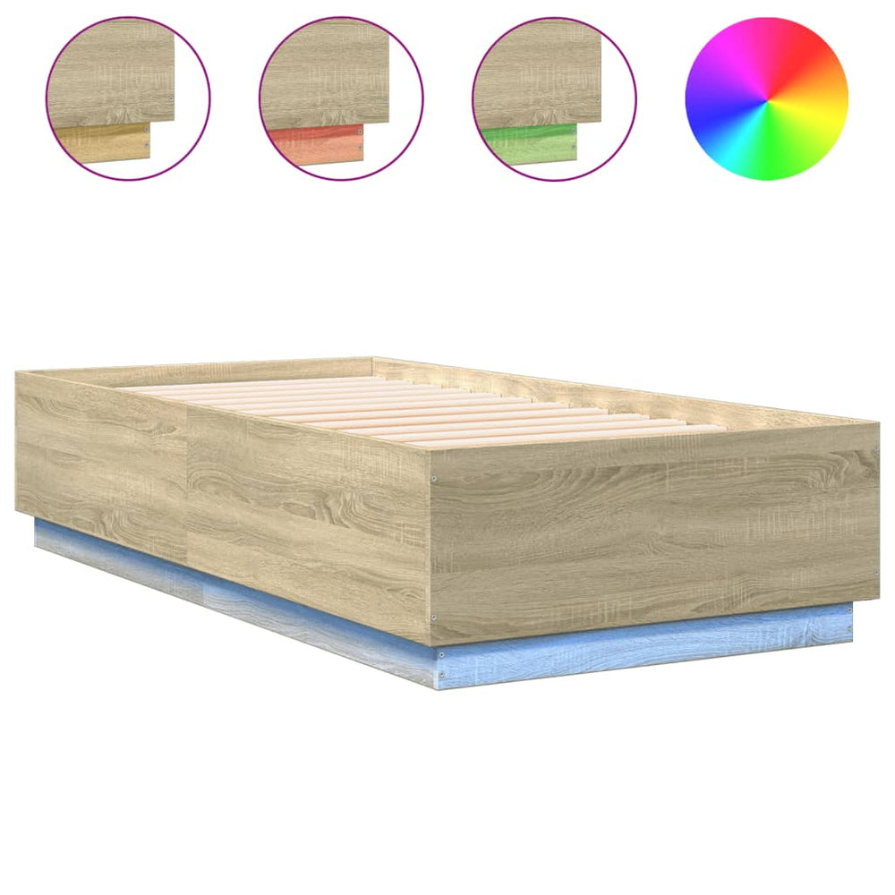 Bettgestell mit LED Sonoma-Eiche 75x190 cm
