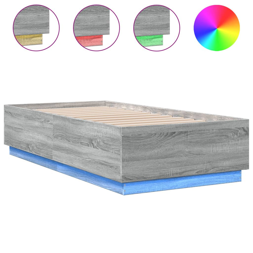 Bettgestell mit LED Grau Sonoma 75x190 cm