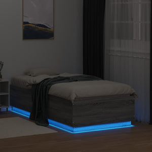 Bettgestell mit LED Grau Sonoma 75x190 cm