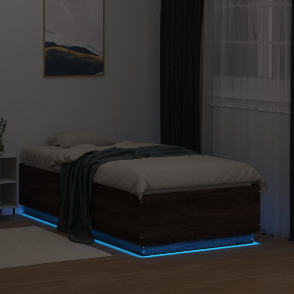 Bettgestell mit LED 75x190 Braun Eichen-Optik