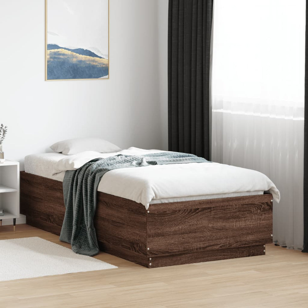 Bettgestell mit LED 75x190 Braun Eichen-Optik