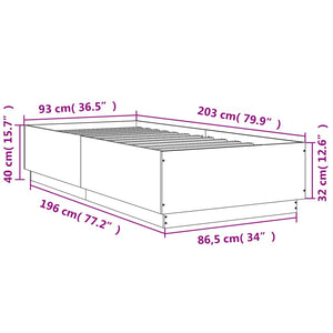 vidaXL Bed Frame Brown Oak Look 90x200 cm Engineered Wood
