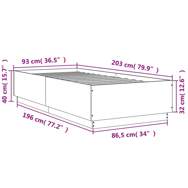 vidaXL Bed Frame Brown Oak Look 90x200 cm Engineered Wood