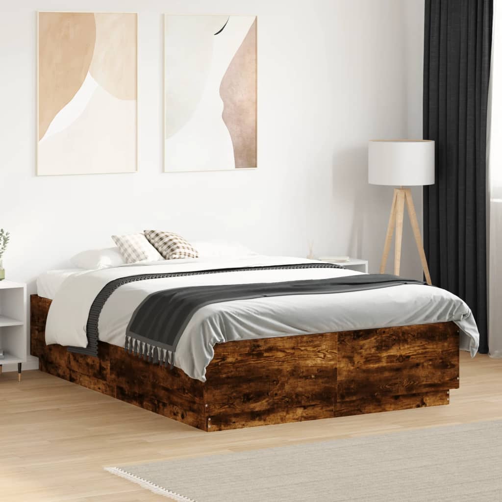 vidaXL Bed Frame Smoked Oak 120x190 cm Engineered Wood