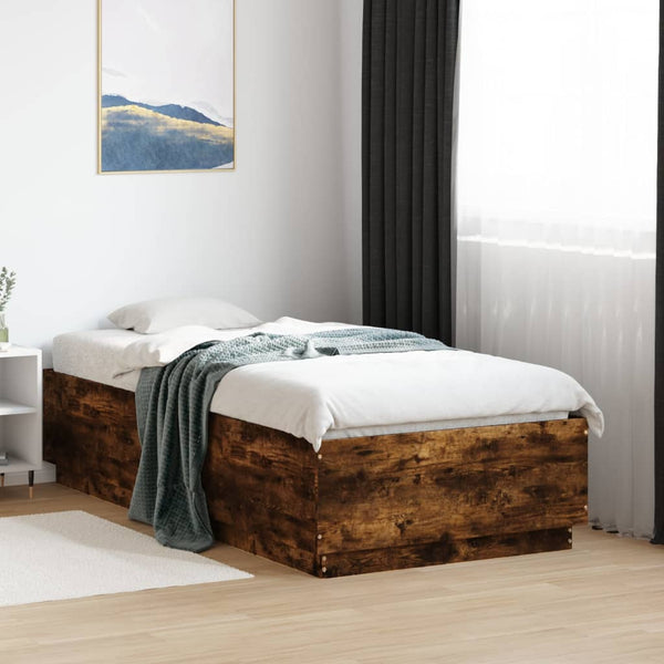 vidaXL Bed Frame Smoked Oak 90x190 cm Engineered Wood