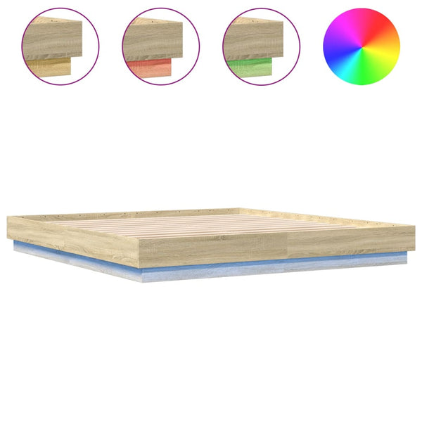 vidaXL LED Bed Frame Sonoma Oak 200x200 cm