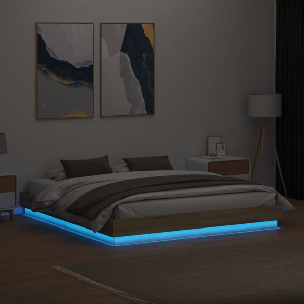 vidaXL LED Bed Frame Sonoma Oak 200x200 cm