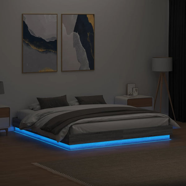vidaXL LED Bed Frame Grey Sonoma 200x200 cm
