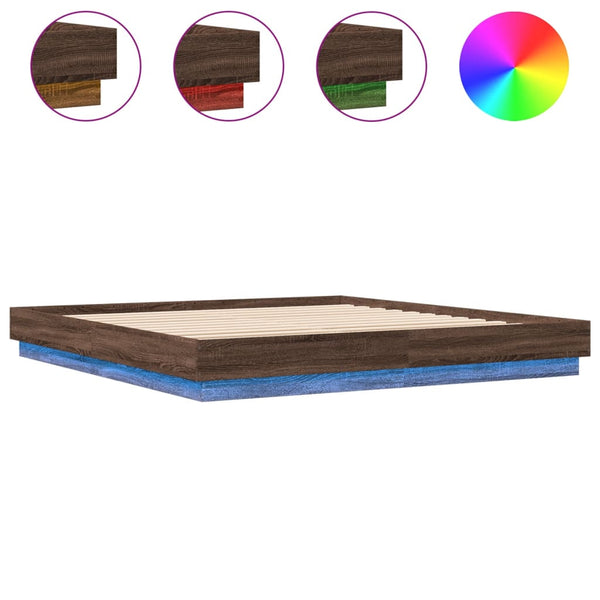vidaXL LED Bed Frame Brown Oak-Look 200x200 cm