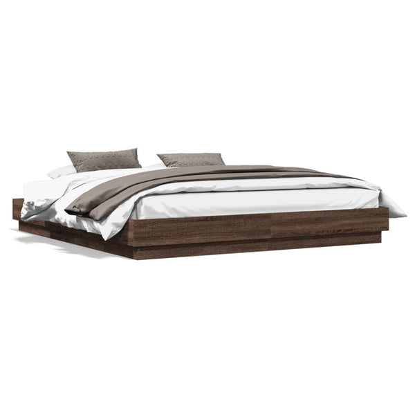 vidaXL LED Bed Frame Brown Oak-Look 200x200 cm