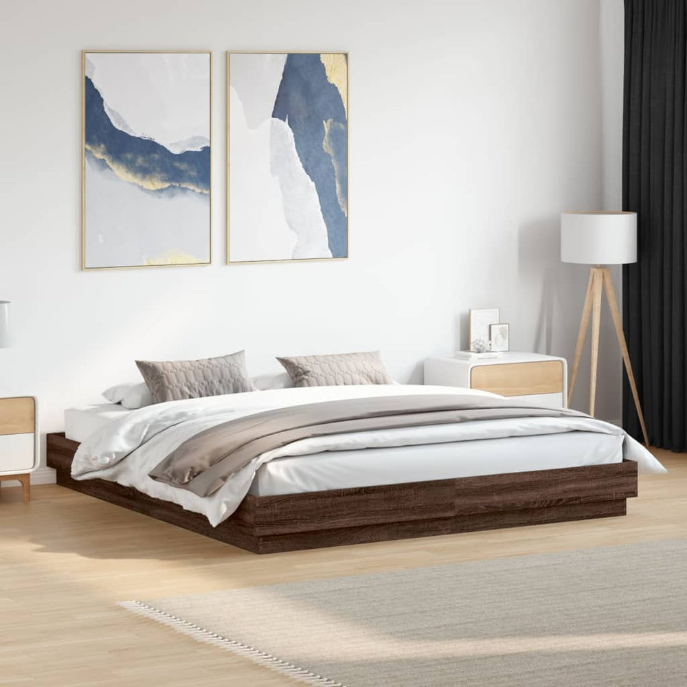 vidaXL LED Bed Frame Brown Oak-Look 200x200 cm