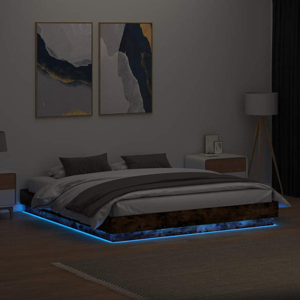 vidaXL LED Bed Frame Smoked Oak 180x200 cm