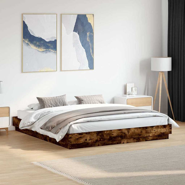 vidaXL LED Bed Frame Smoked Oak 180x200 cm