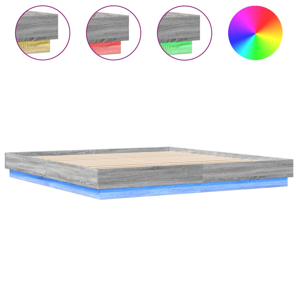 vidaXL Bed Frame with LED Grey Sonoma 180x200 cm