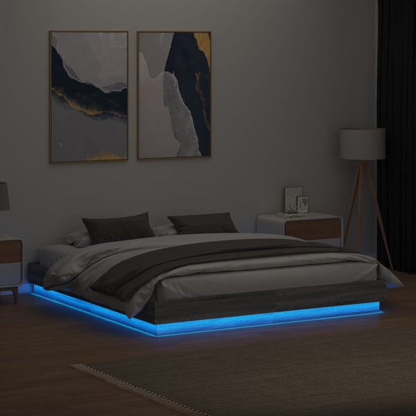 vidaXL Bed Frame with LED Grey Sonoma 180x200 cm