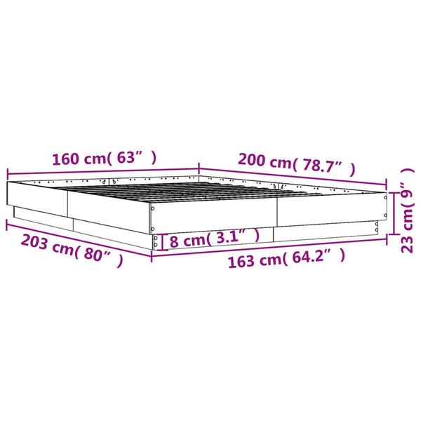 vidaXL Bed Frame with LED Concrete Grey 160x200 cm