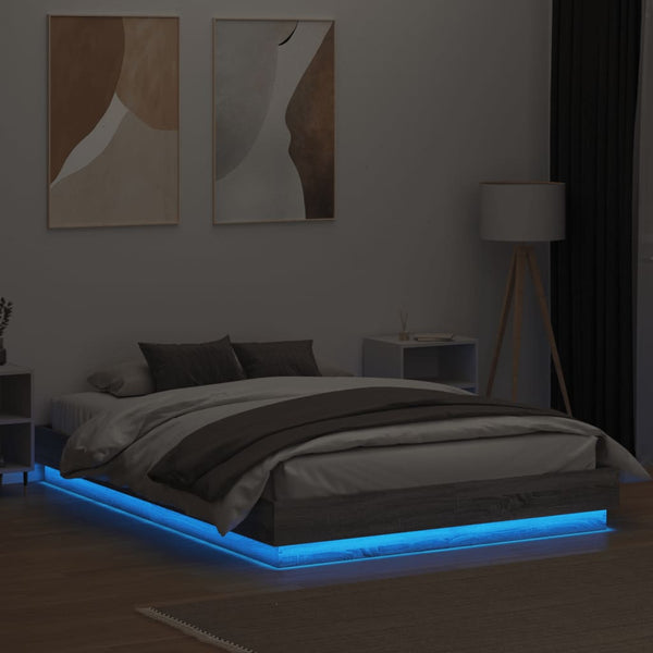 Bettgestell 160x200 cm mit LED Grau Sonoma-Eiche