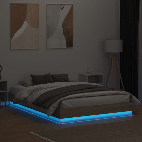 Bettgestell mit LED 150x200 cm Sonoma-Eiche