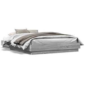 Bettgestell 150x200 cm mit LED Grau Sonoma-Eiche