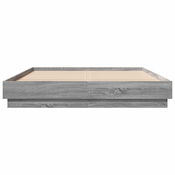 Bettgestell 150x200 cm mit LED Grau Sonoma-Eiche