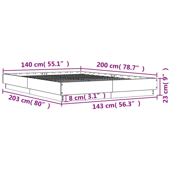 Bettgestell Räuchereiche LED 140x200 cm