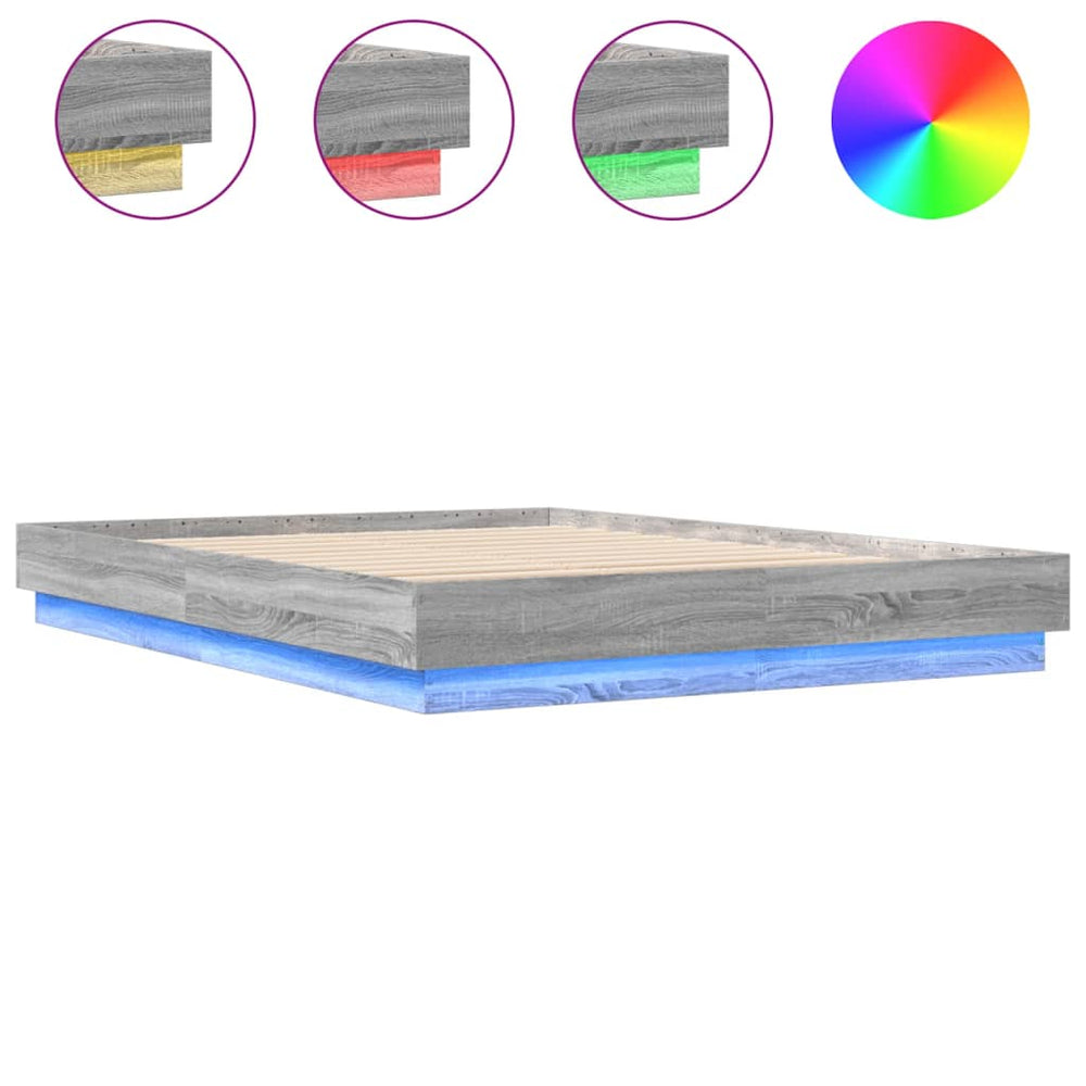 Bettgestell 140x200 cm mit LED Grau Sonoma-Eiche