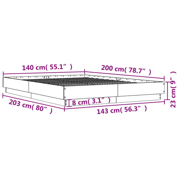 Bettgestell 140x200 cm mit LED Grau Sonoma-Eiche