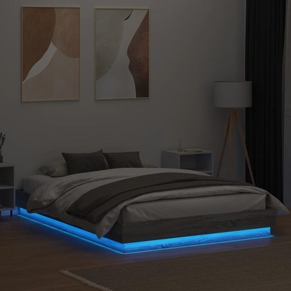 Bettgestell 140x200 cm mit LED Grau Sonoma-Eiche