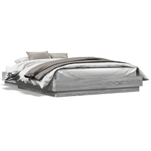Bettgestell 140x200 cm mit LED Grau Sonoma-Eiche