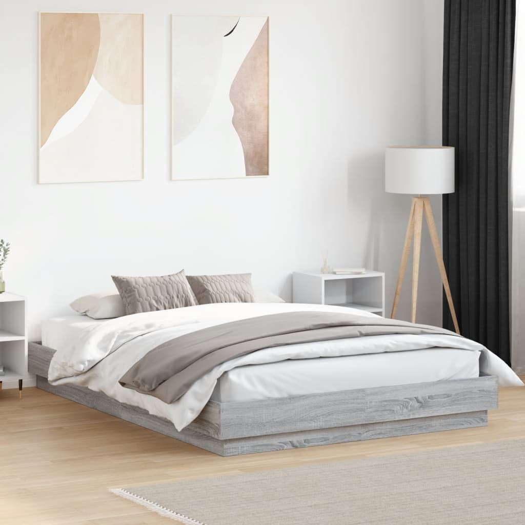 Bettgestell 140x200 cm mit LED Grau Sonoma-Eiche
