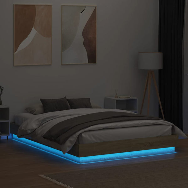 Bettgestell mit LED 120x200 cm Sonoma-Eiche