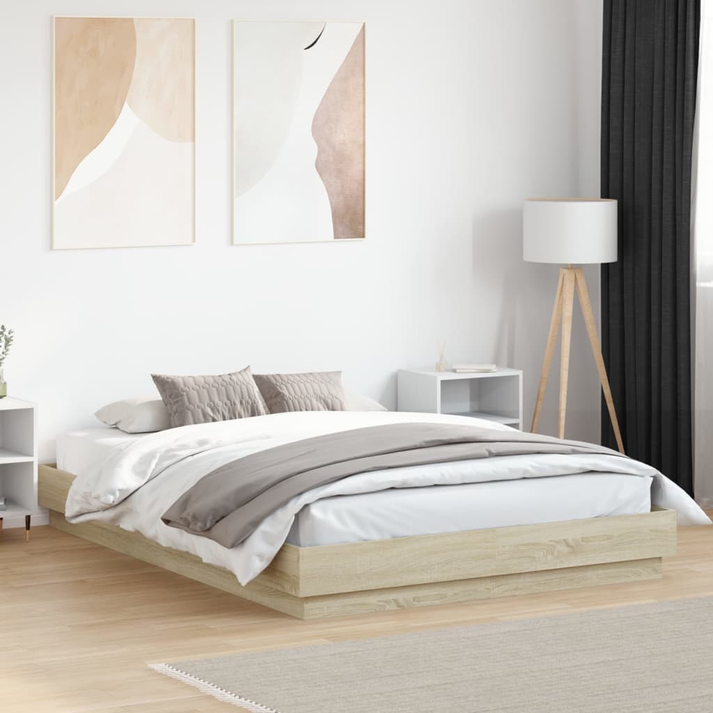 Bettgestell mit LED 120x200 cm Sonoma-Eiche