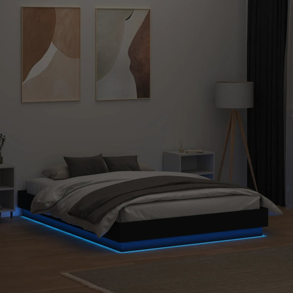 Bettgestell mit LED Schwarz 135x190 cm