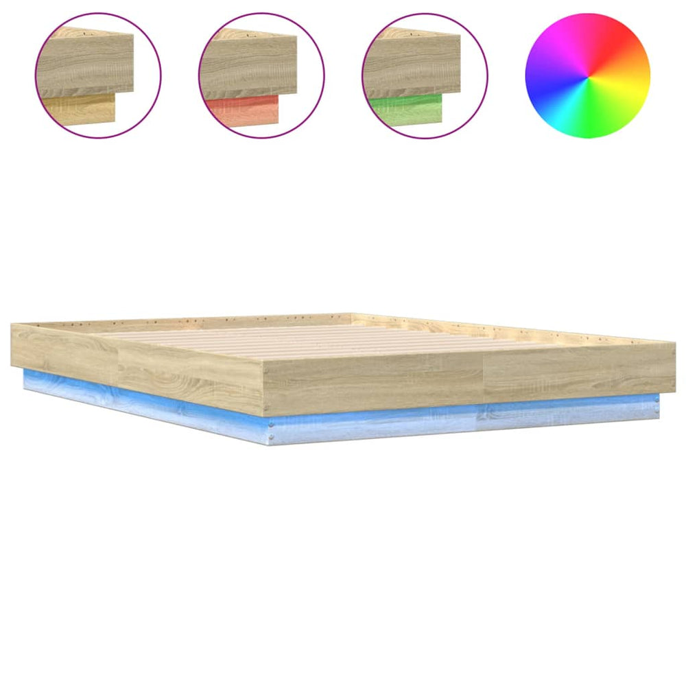 Bettgestell mit LED 135x190 cm Sonoma-Eiche
