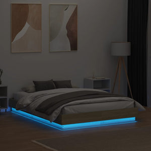 Bettgestell mit LED 135x190 cm Sonoma-Eiche