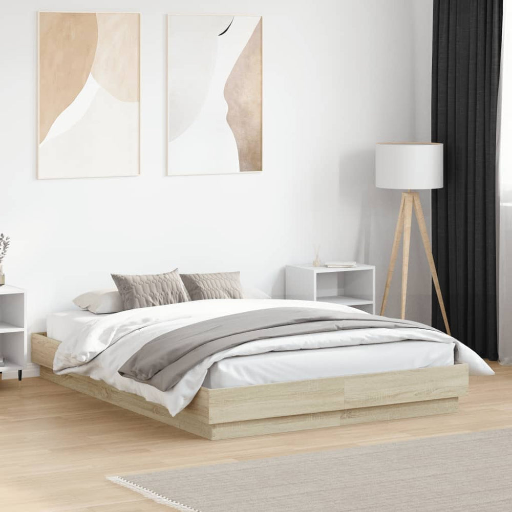 Bettgestell mit LED 135x190 cm Sonoma-Eiche