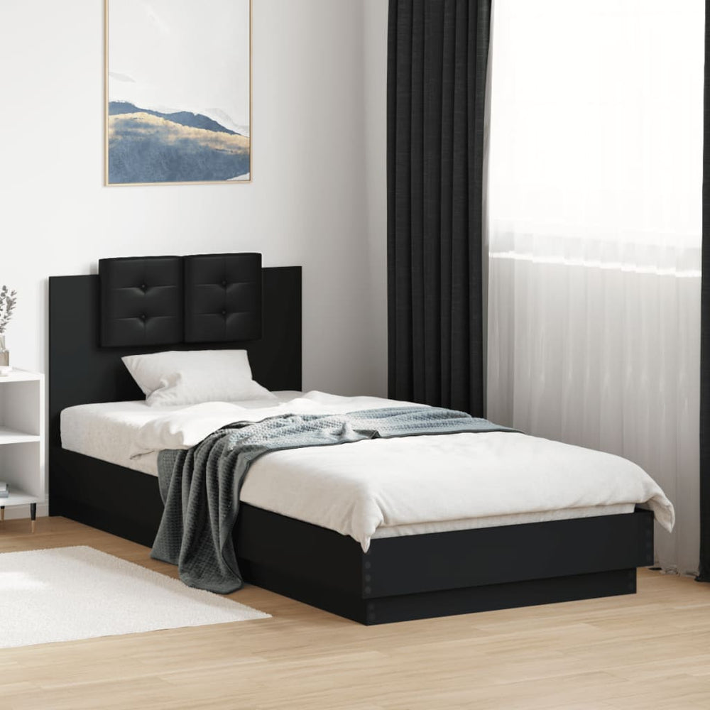 Bettgestell Schwarz 100x200 cm mit Kopfteil