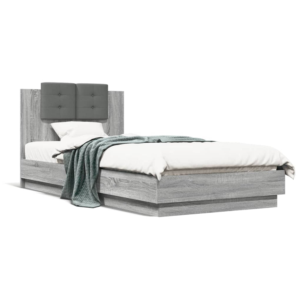 Bettgestell 100x200 cm Grau Sonoma mit Kopfteil